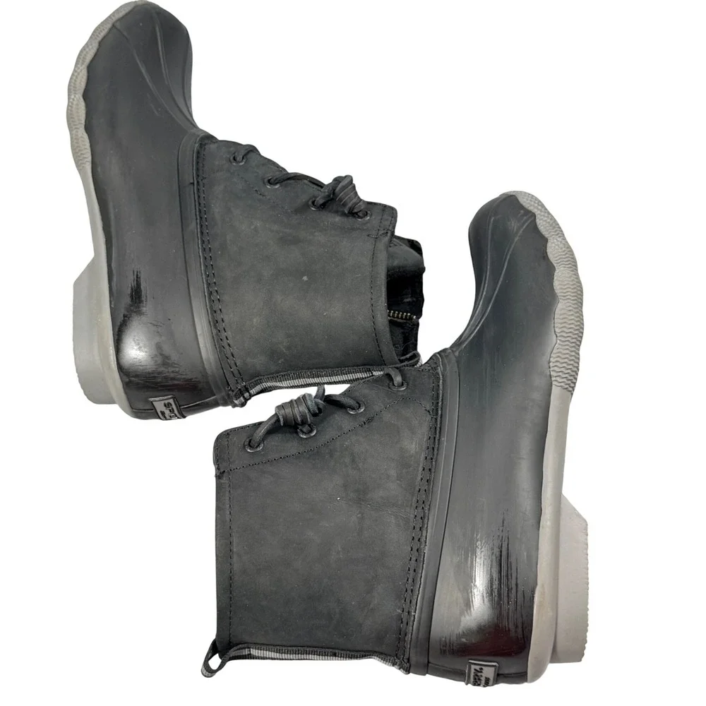 Sperry Saltwater Duck Boots Womens 9 Black Leather Rubber Waterproof Rain Boot